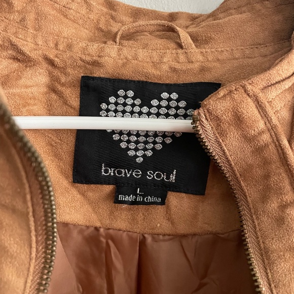 Brave Soul Woman's Zip Up Motorcycle Jacket Size L Brown Faux Leather - Picture 4 of 4